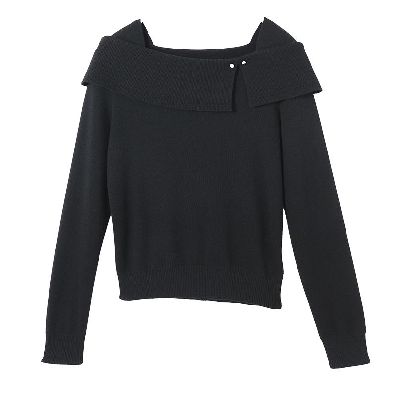 

Women s Unique Design Off-Shoulder Lapel Knit Sweater M