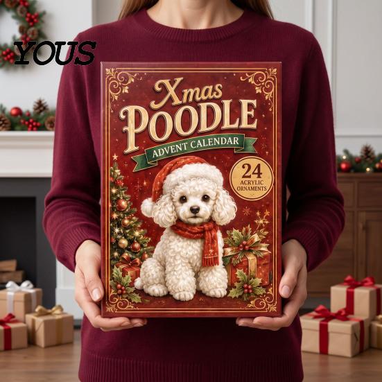 Xmas Party Favors 2026 Dog Christmas Advent Calendar, 24-Day Acrylic 2D Ornament Set Holiday Countdown Decorations with Cute Puppy Designs,