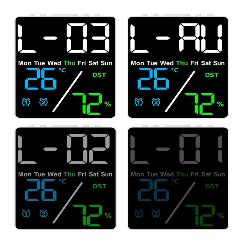 Digital Alarm Clock Temp Humidity Date Week Disply 2 Alarm Snooze Electronic Table Clock 3-Level Brightness 12/24H Dst Led Clock