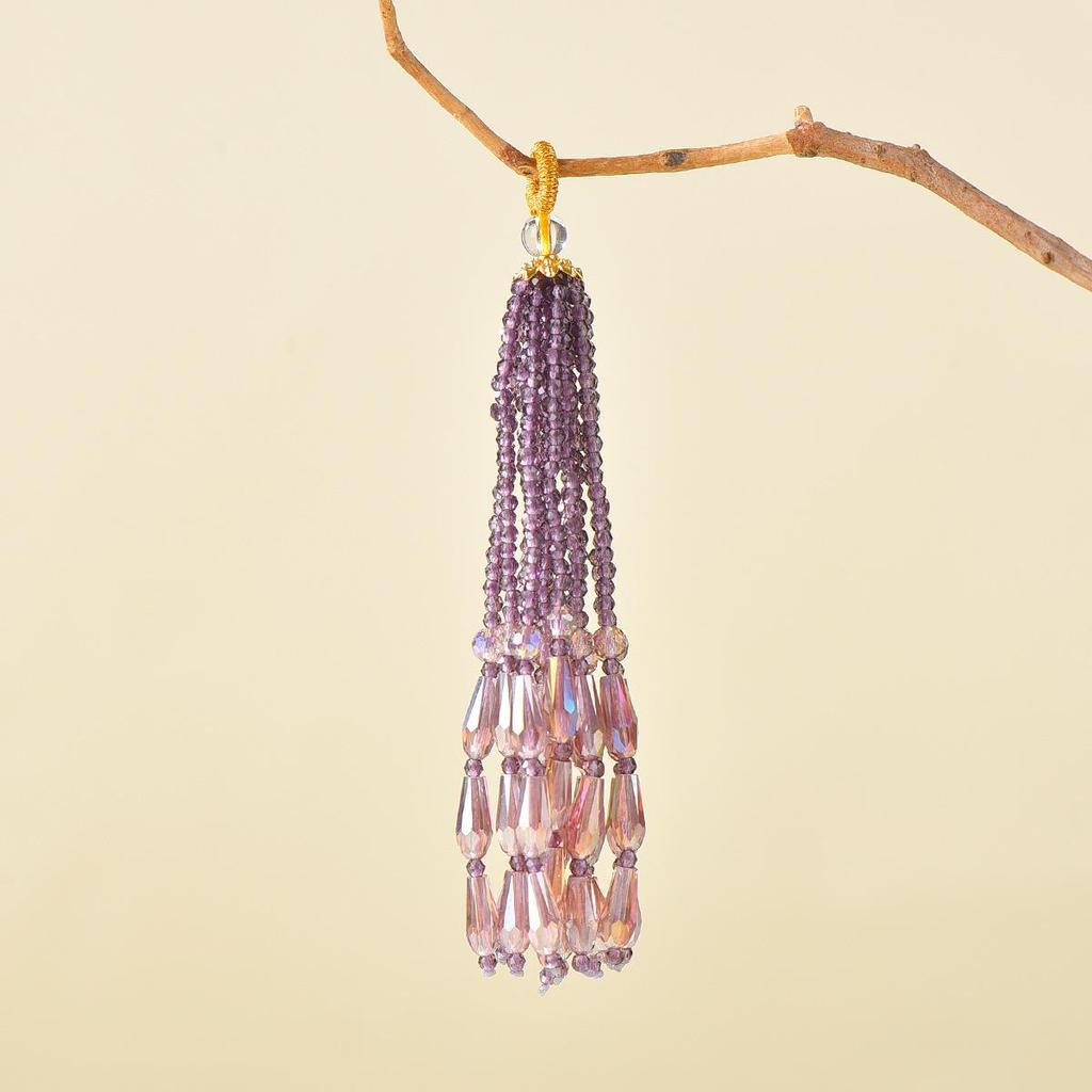 Original Spinel and Crystal Multi-Color Tassel Bag Charm Brooch in Chinese Style