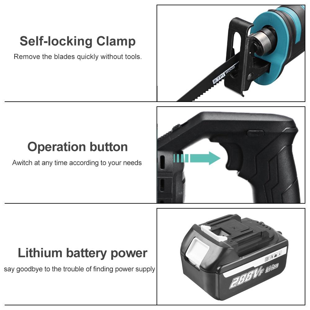 2400W Brushless Electric Reciprocating Saw Adjustable 3 Orientations Modes Cutting Saw Portable Cordless Handheld Power Tool