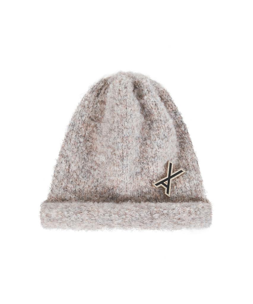 Bajal Va Brooch Melange Wool Rolling Beanie Pink Mix