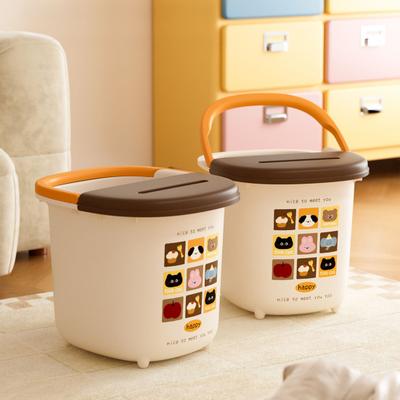 Foot Bath Bucket Large Capacity Storage Barrel with Lid Cartoon Design Moisture-Proof Dust-Proof Storage Bucket