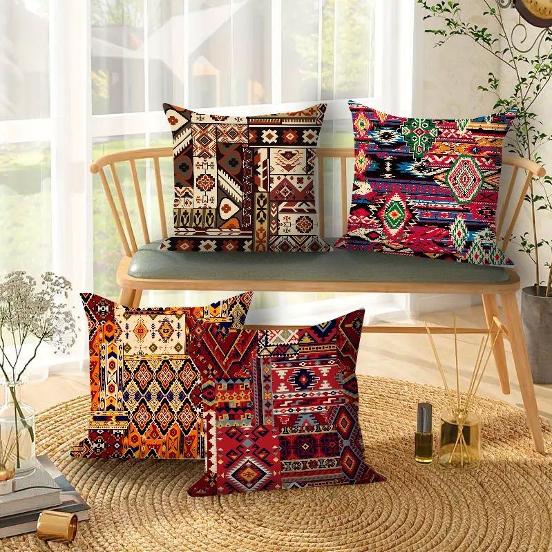 Ethnisch Stil Muster Quadrat Polyester Kissenbezug Sofa Wohnzimmer Dekorative Kissenhülle Schlafzimmer Nachttisch Kissenbezug