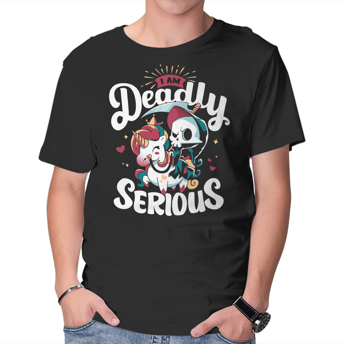 Unisex Crew Neck T-Shirt Deadly Serious Graphic Short Sleeve Casual Tee L