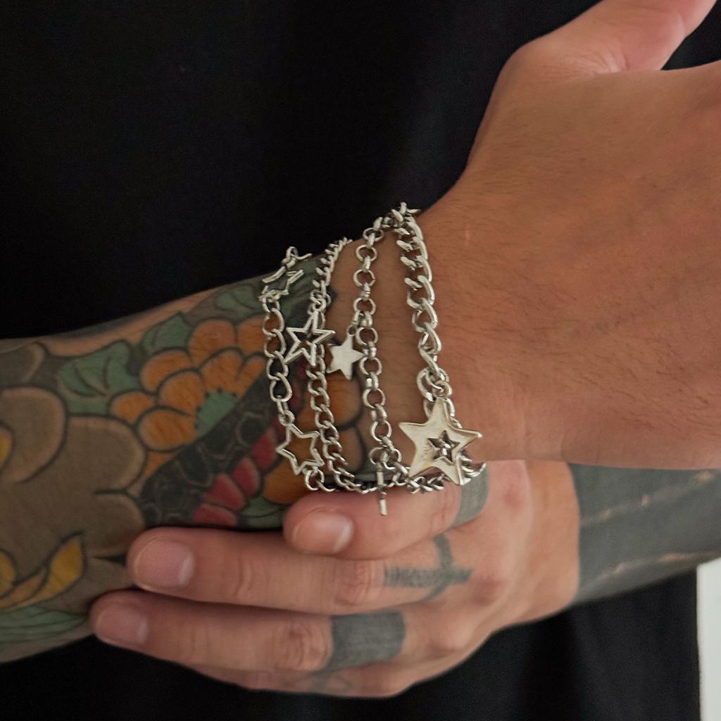 Zestaw Bransolet Hip Hop Łańcuch Kubański dla Mężczyzn Modny Hip Hop Osobowość Układane Bransoletki z Pięcioramienną Gwiazdą Biżuteria Męska