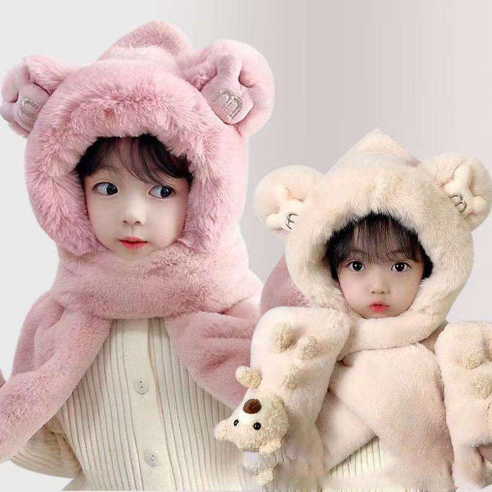 Thick Hats Scarf Gloves Set Warm 3-in-1 Soft Hat Winter Ear Protection Cap Baby Children Kids