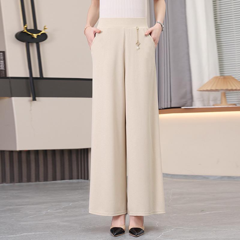 

High-Waist Wide-Leg Drapey Pants for Middle-Aged & Elderly Women - Casual, Loose, Straight-Leg Fit for Spring & Autumn 2XL -- Recommended for 55-62.5 kg бежевый