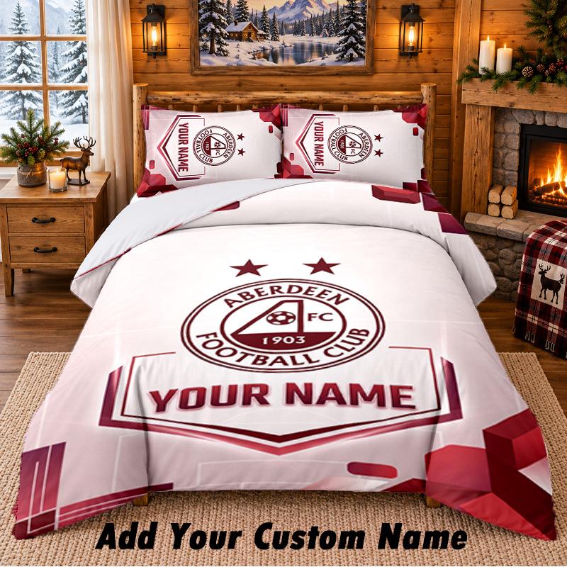 Aberdeen FC Pattern Bedding 3Pcs Set Custom Name, Bed Sheet And Pillowcases For Home Bedroom