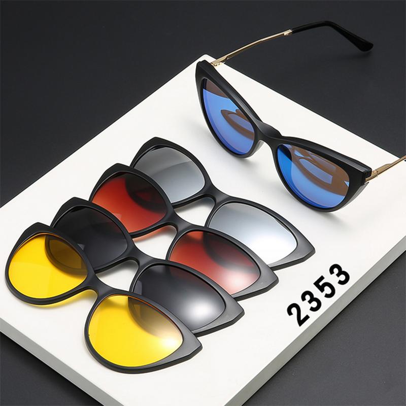 2353 New Retro Set Of Sunglasses Women Cat Eyes Magnetic Clip Sun Glasses Tr Frame Metal Legs Prescription -0.5 -1.0 -2 To -6