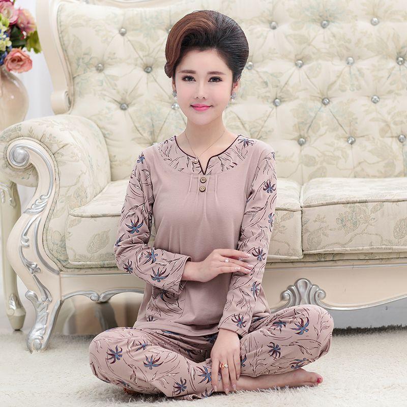 Spring Autumn Women's Pullover Pajamas Loose and Comfortable Middle-aged Cotton Long-sleeved Trousers Home Set
