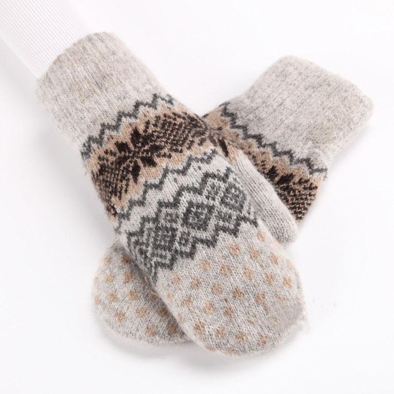 Christmas Cute Jacquard Weave Double Layer Plus Velvet Thicken Wool Knitted Gloves Men Women Winter Outdoor Cycling Warm Mittens