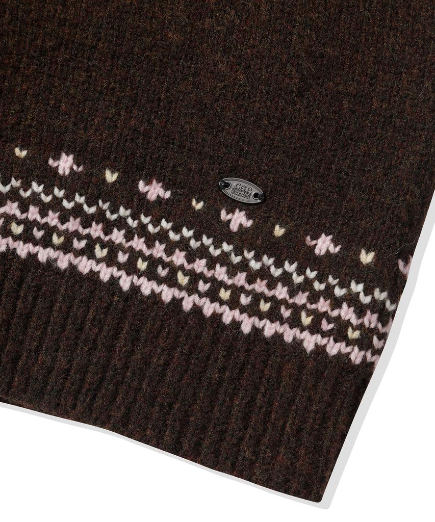 Cgp (Women) Nordic Pattern Hooded Knit Zip-Up_Brown