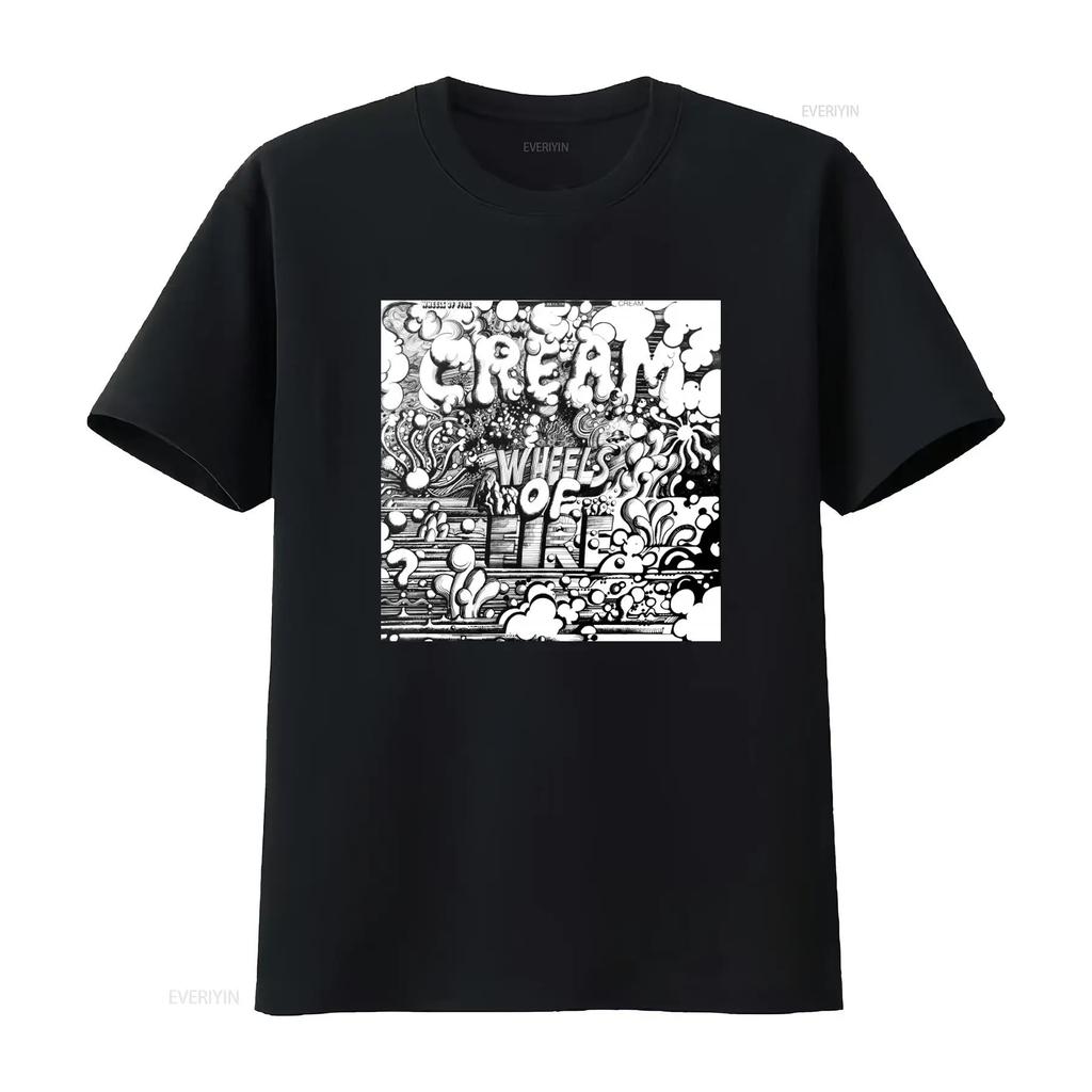 Cream Wheels On Fire Classic Vintage Rock Print T Shirt Vintage Washed Unisex Stylish Slightly Top For Everyday Wear Stretched