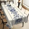 Elegante blaue rechteckige Tischdecke mit Blumendruck für Tischdekoration Waschbar Skizzenblumen Pflanzen Tischdecke Urlaubsfest Dekoration