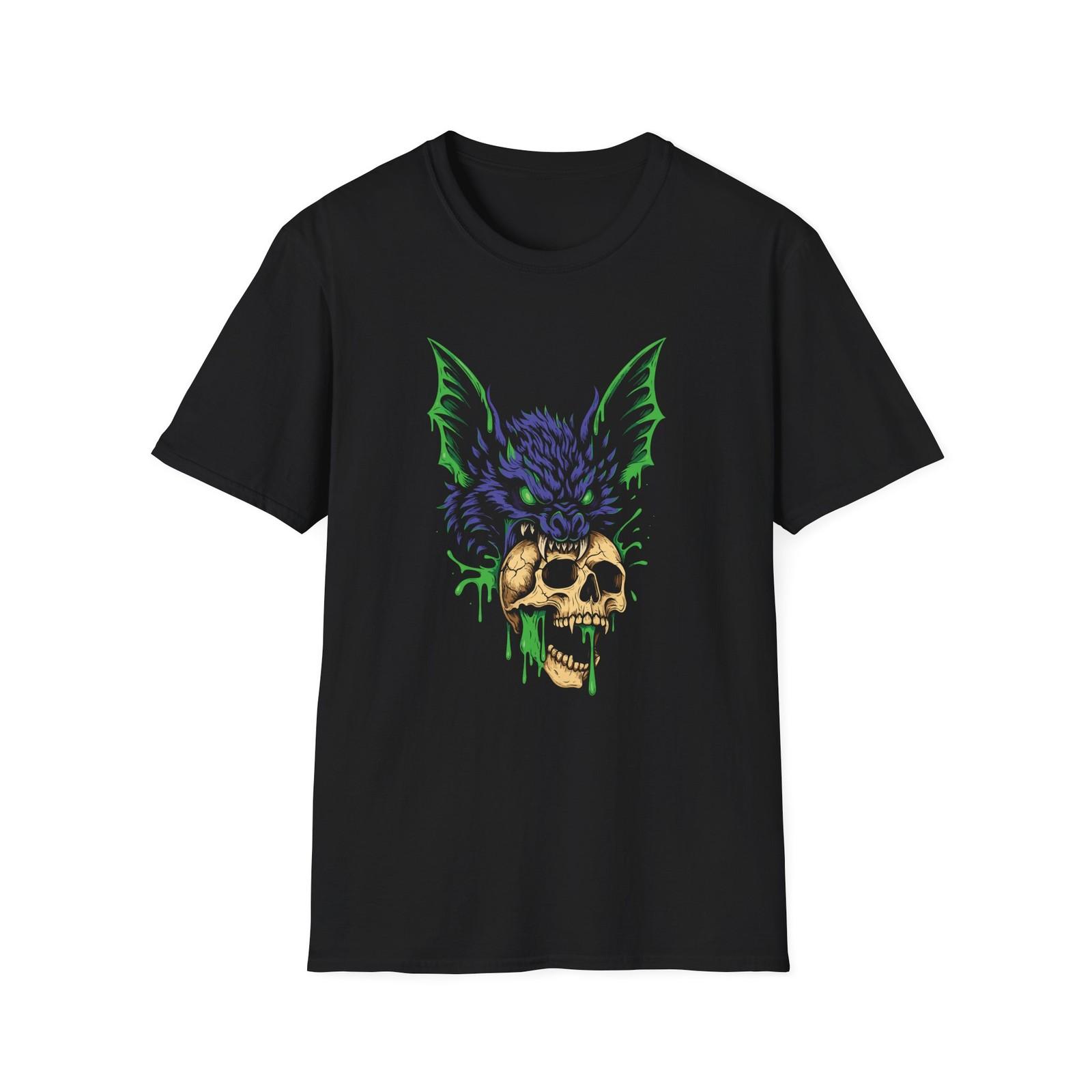 Oozing Bat with Dripping Skull T-Shirt | Horror Skull Tee S