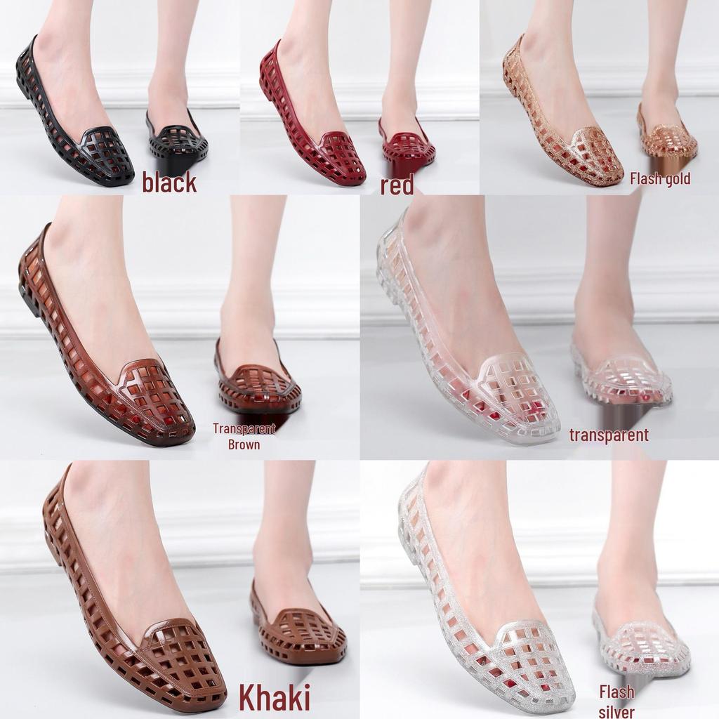 Korean-Style Square Toe Low-Cut Transparent Slip-On Women's Sandals