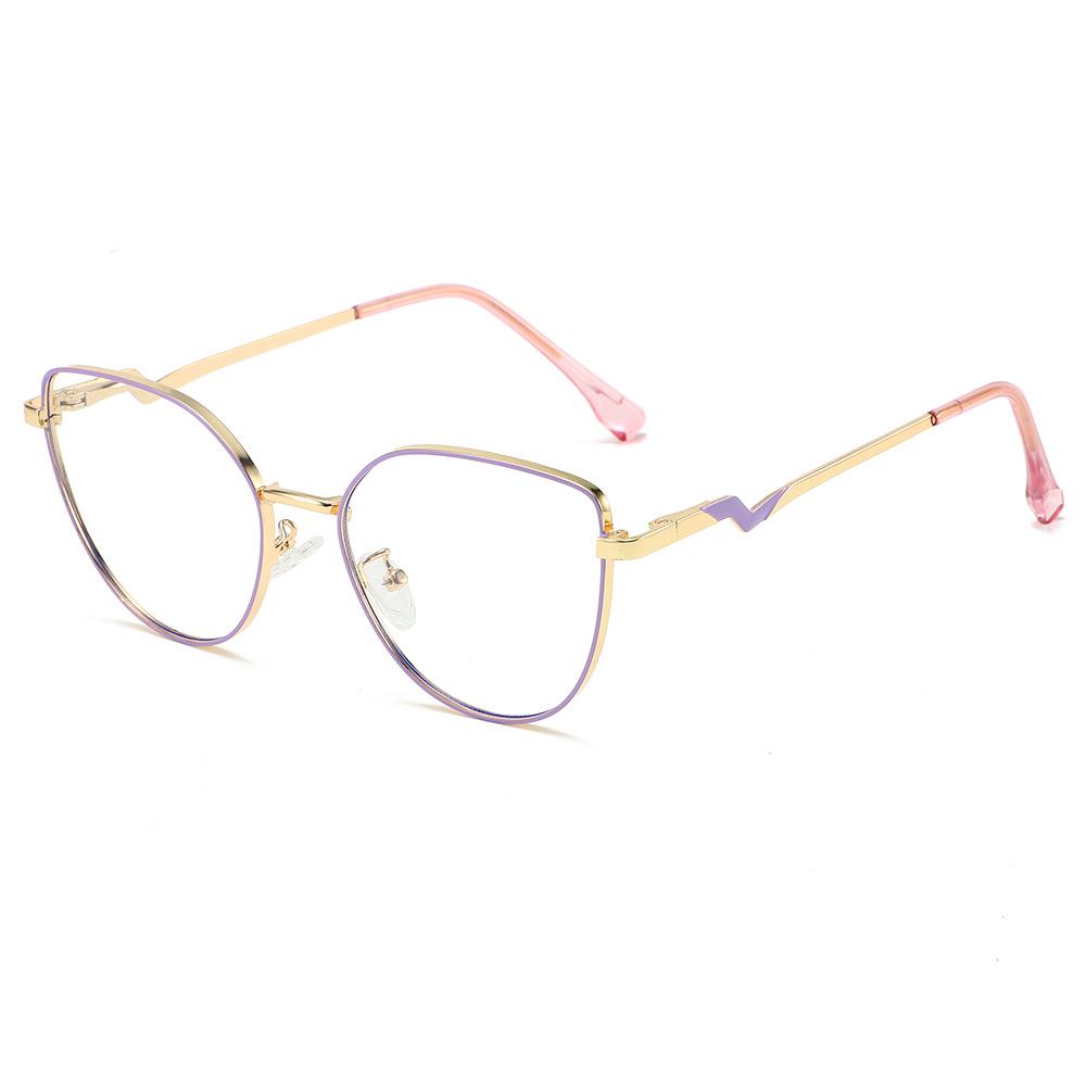 **Elegant Color-Changing Cat Eye Glasses for Women - Anti-Blue Light Metal Frame Flat Lenses**