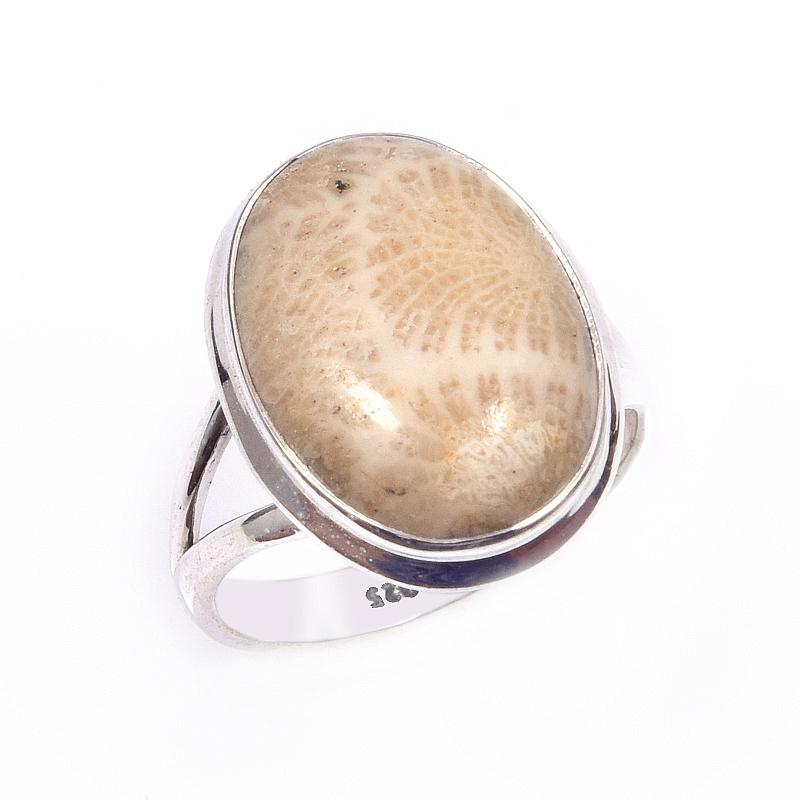 Natürlicher Fossilienkoralle Edelstein Handgefertigt 925 Massiv Sterlingsilber Ring Gr.7 K4G15