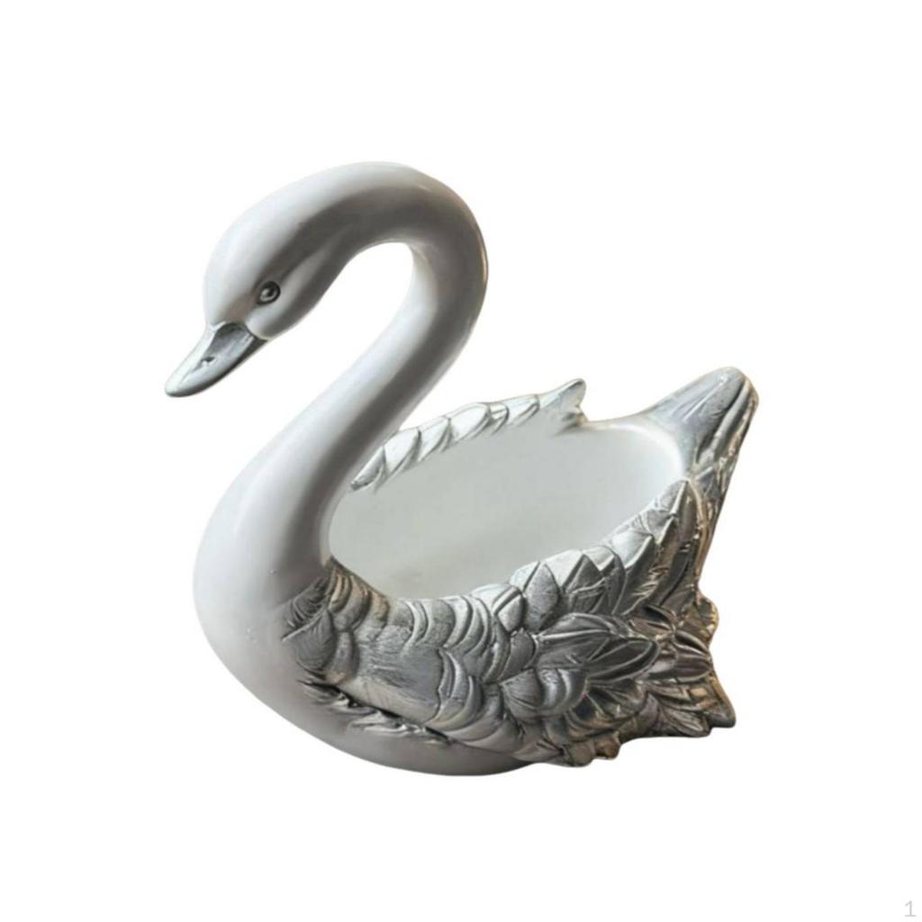 Swan Decorative Bowl Resin Elegant Key Receptacle Sculptural Tabletop Organizer for Entryway