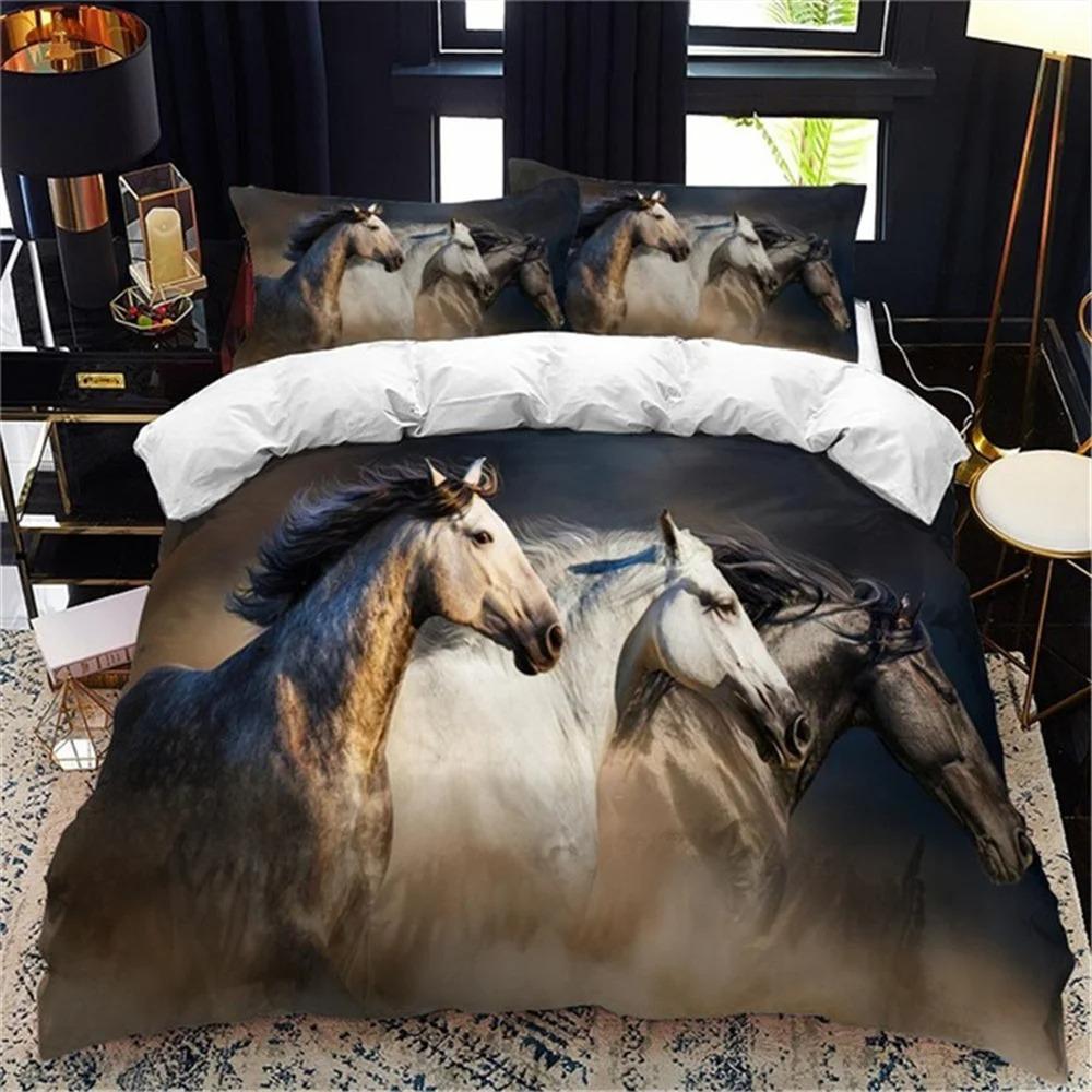 White Horse Bedding Set Boys Girls Twin Queen Size Duvet Cover Pillowcase Bed Kids Adult Fashion Home Textileextile