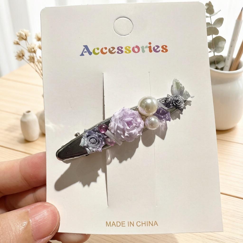 Korean Style Pearl Rose 3D Flower Duckbill Hair Clip