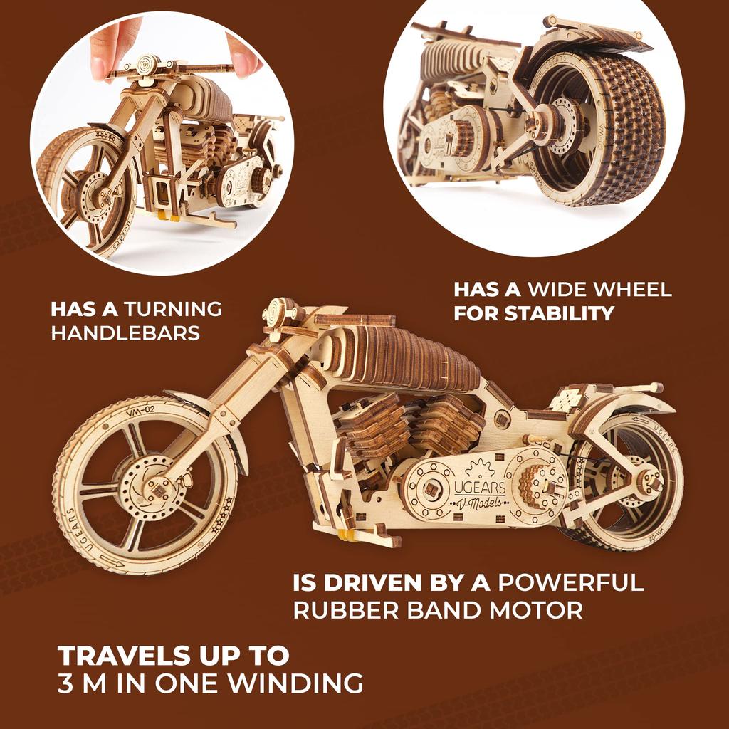 Ugears Bike 70051 Wooden Puzzle, Craft Model, No Glue or Tools Required, for Adults and Men, Vehicles