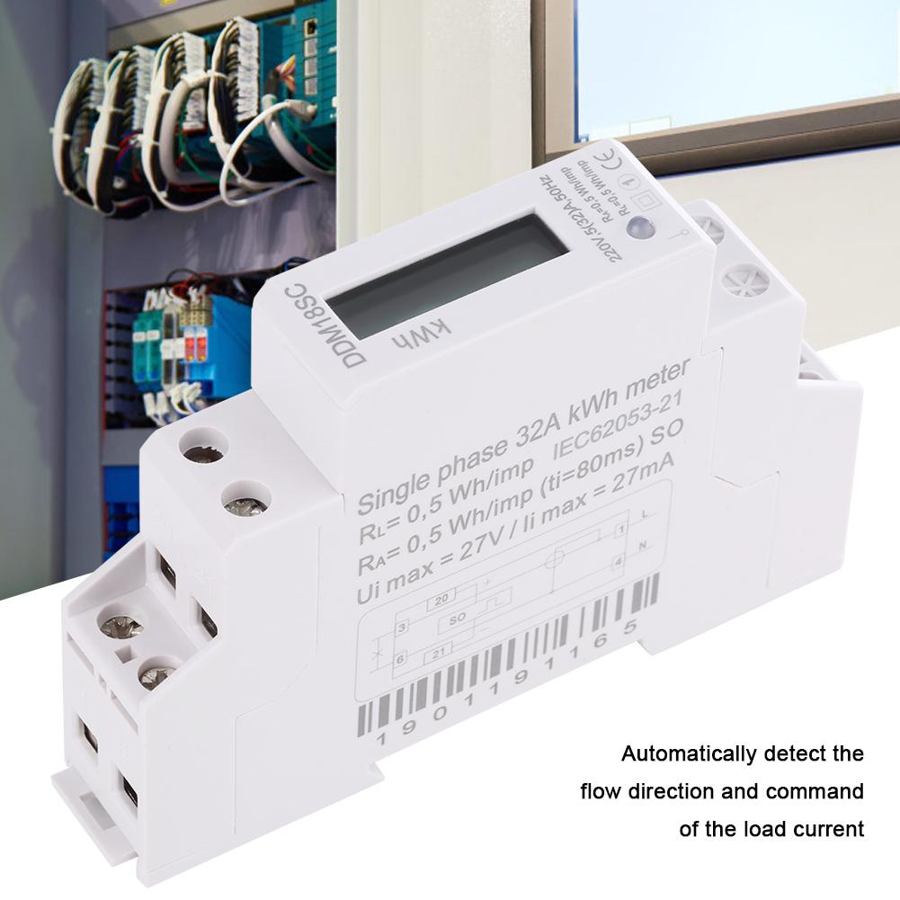 1P LCD Digital Display Single Phase Din Rail Electricity Power Consumption Energy Meter