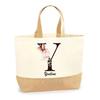 Beach Tote Bag - PLANETEE - Yveline Letter Flower - Natural Jute - Multicolored - Made In France