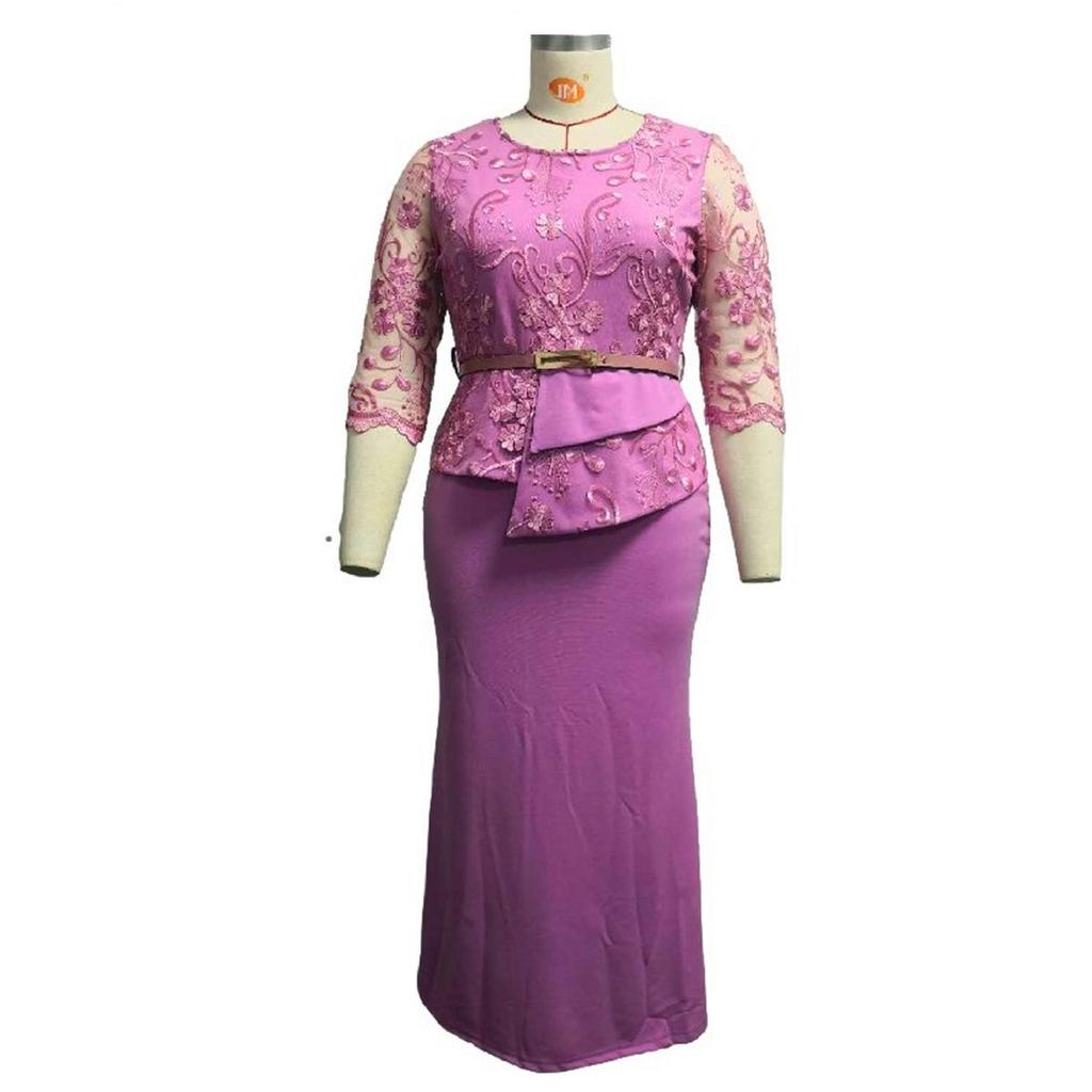 XL To 5XL Women's Autumn Lace Patchwork Long Dress