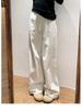 Women's White Wide-Leg Pants - Spring/Autumn 2025, Loose Cotton-Linen Denim, Floor-Length Casual Style