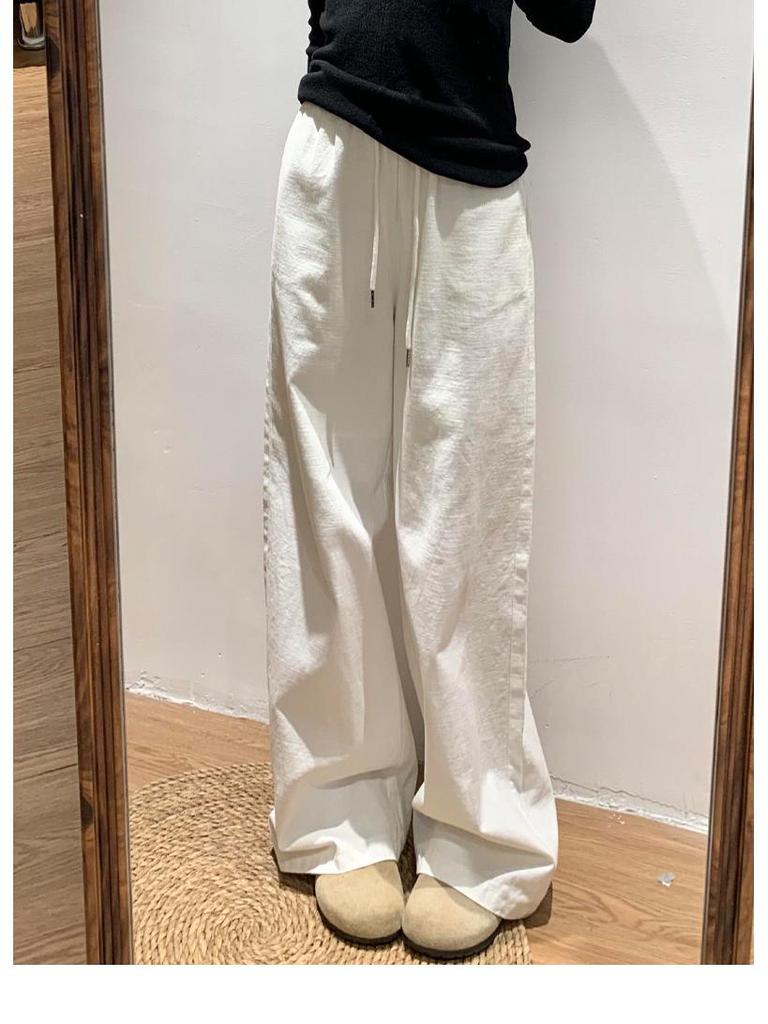 Women's White Wide-Leg Pants - Spring/Autumn 2025, Loose Cotton-Linen Denim, Floor-Length Casual Style