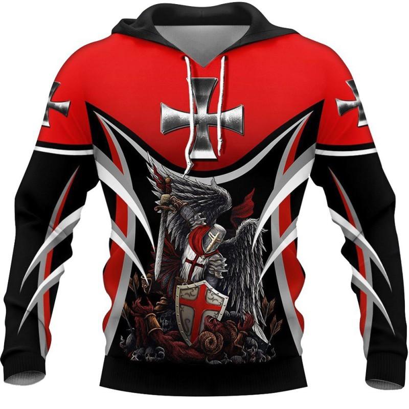 Mens Hooded Sweatshirt With 3D Digital Knight Print Loose Fit Hip Hop Style Fall