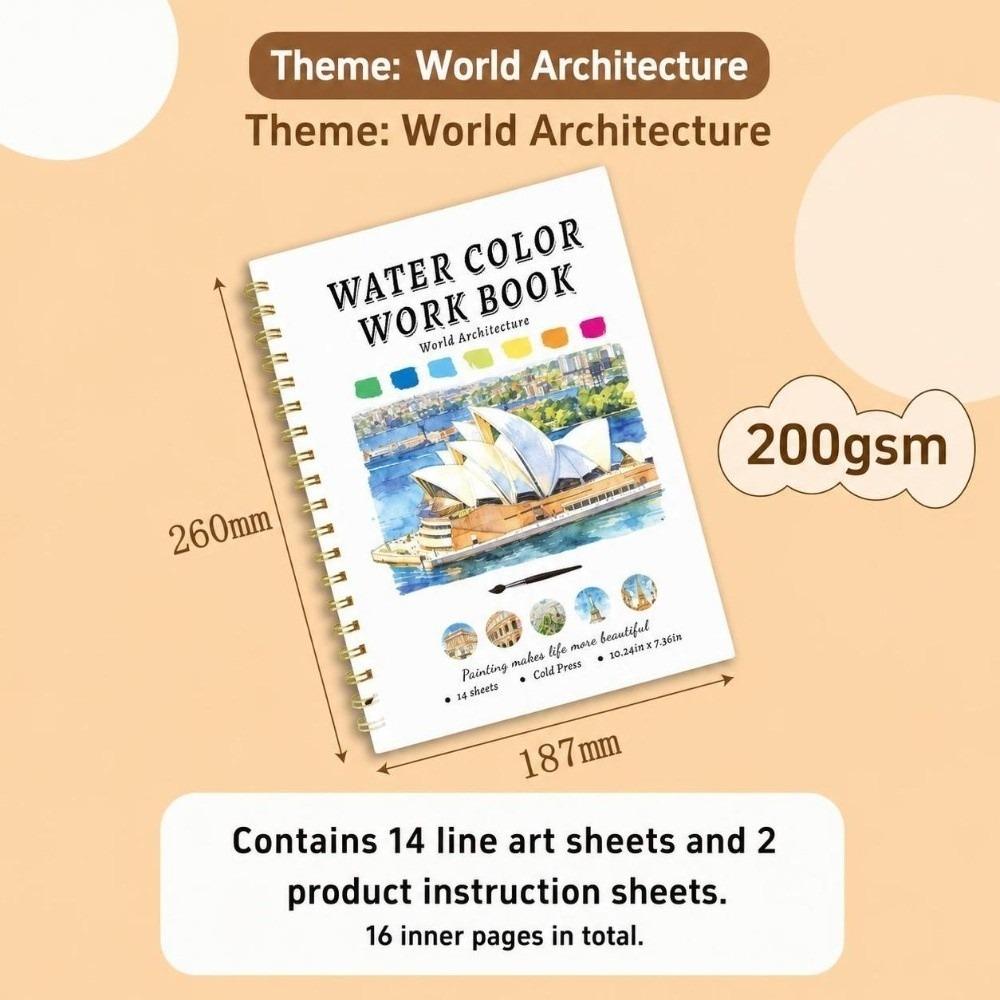 Spiral-Bound Watercolor Workbook Flower Scenery Animal Coloring Sketchbook Painting