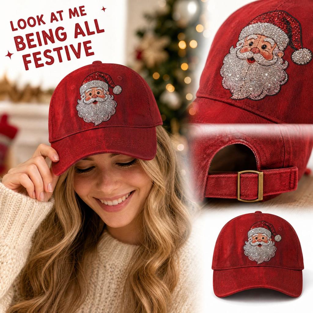 Unisex Christmas Red-Themed Digital Print Curved Baseball
