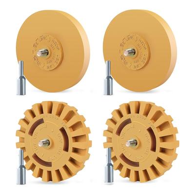 A95I - Roue Gomme Sûre pour Peinture Automobile Décapant pour Autocollants de Roue Pack de 4 Roues en Caoutchouc Adhésif de 4 Pouces avec Adaptateur pour Perceuse