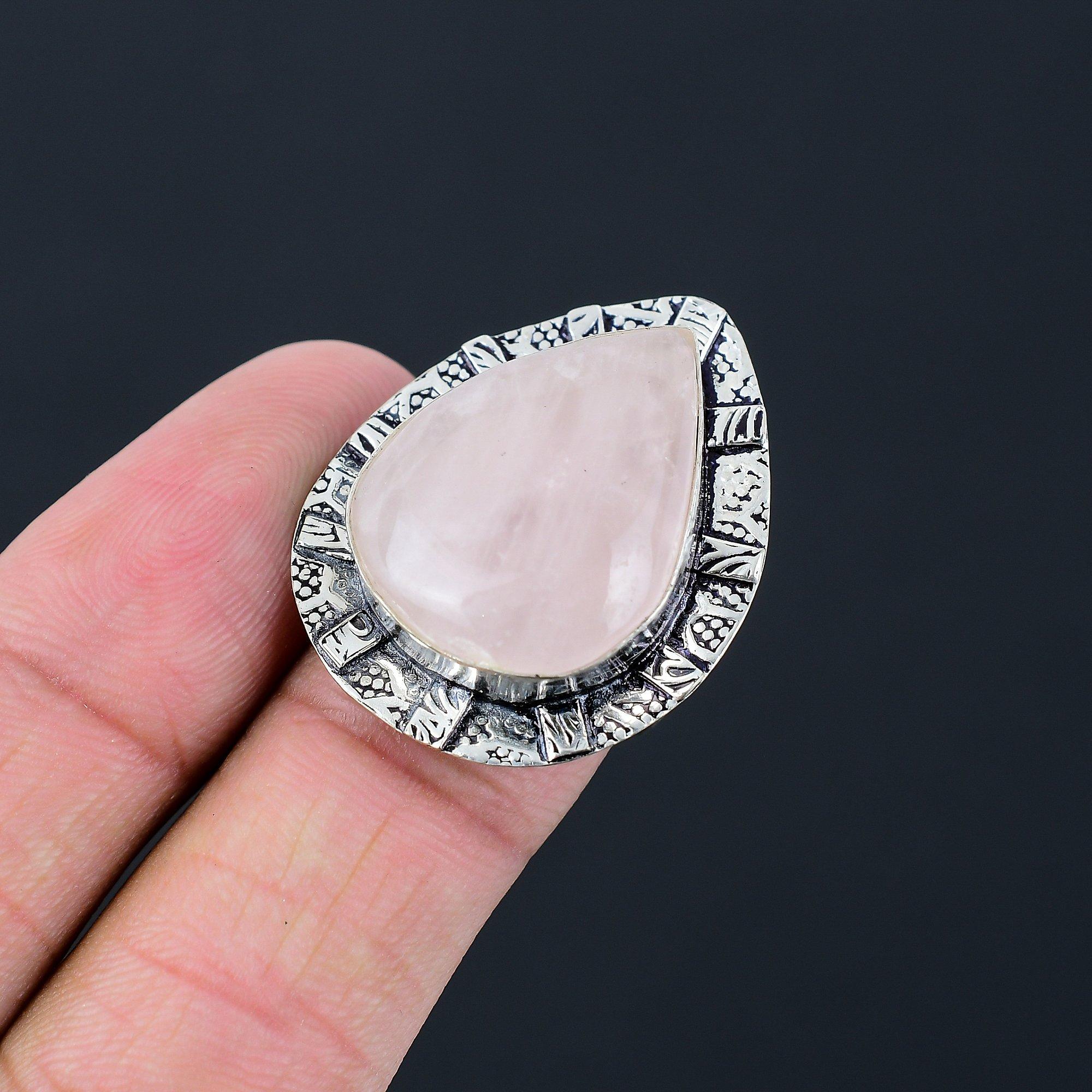 Daughters Day Sale Sterling Silver Rose Quartz Gemstone Promise Ring Size 7.5 7.5