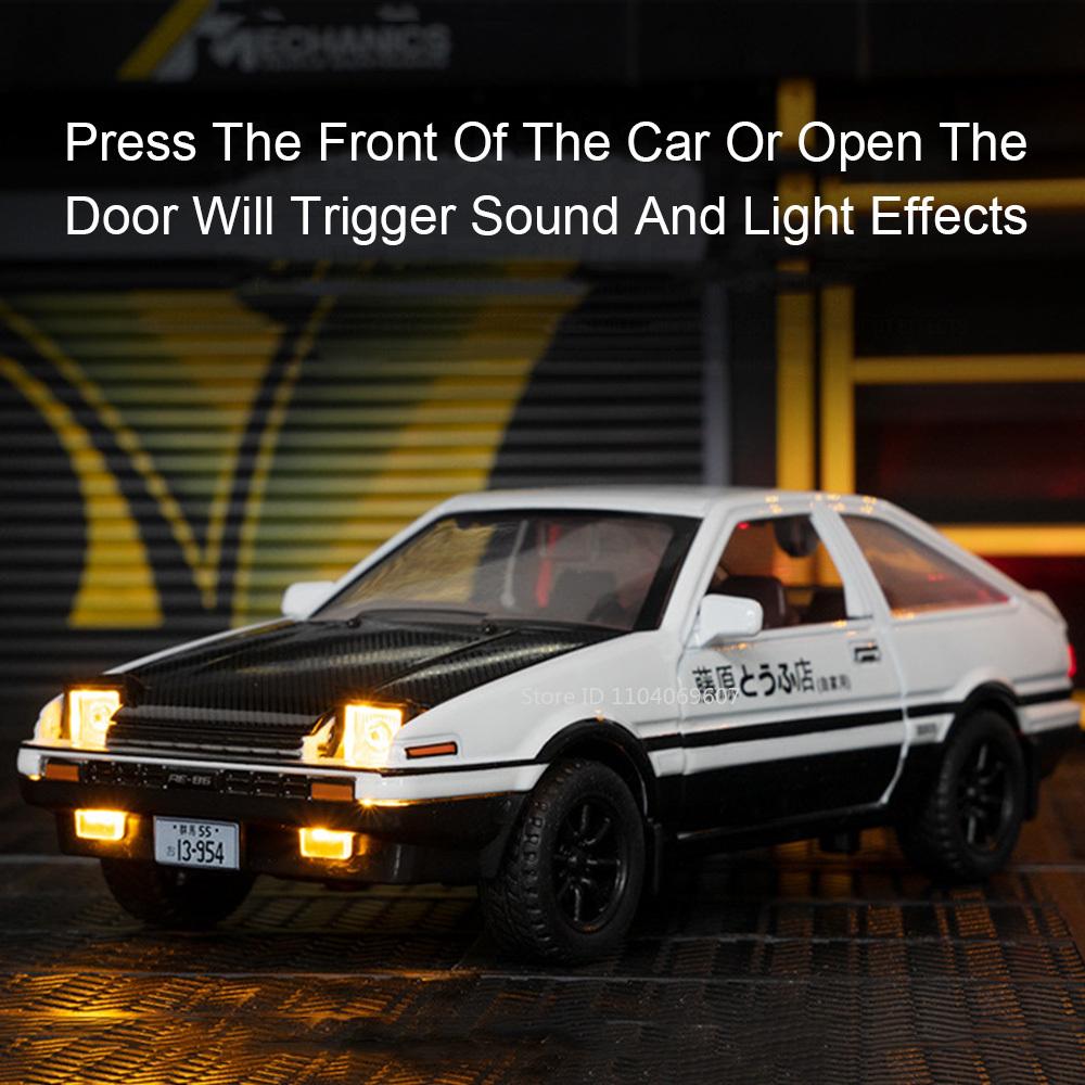 1:30 AE86 Vintage Car Toy Models Metal Diecast Miniature Cars 4 Doors Opened Sound Light Pull Back Simulation Vehicles Kid Gifts