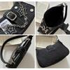 Y2K Millennial Star Denim Underarm Bag with Button Decor, Trendy Embroidered Canvas Tote