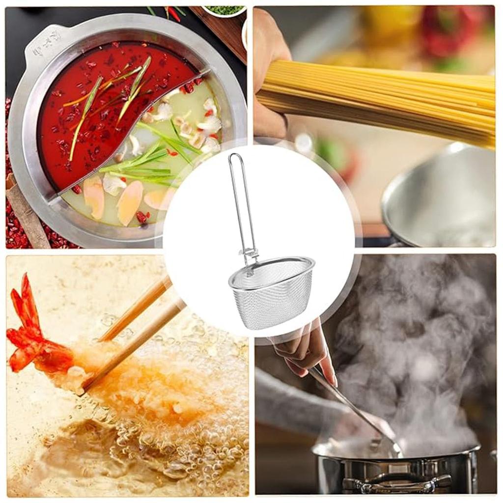 Stainless Steel Boiling Filter Basket for Spaghetti Boiling Noodle Deep Handle Fine For Restaurants and Home Commercial Kitchen Cooking Tools