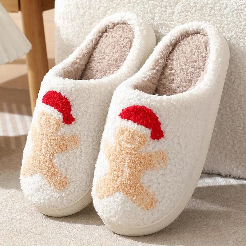 Christmas Fluffy Home Slippers Women Winter Comfort Soft  Indoor Cotton Slippers Woman Funny Shoes House Non-slip Slides Women