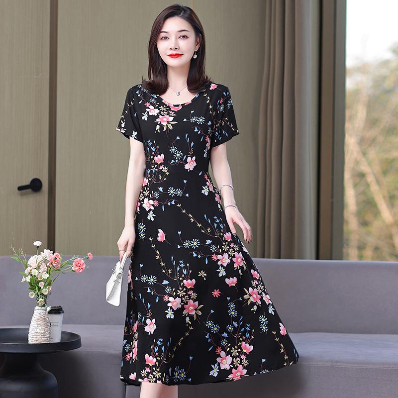 Sommer-Boho-Kleider für Damen, elegantes kurzärmliges langes Kleid in Übergröße