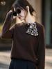 Women's Silk Bowknot Knitwear: Stylish 100% Wool Fine Knit Scarf & Base Layer Top
