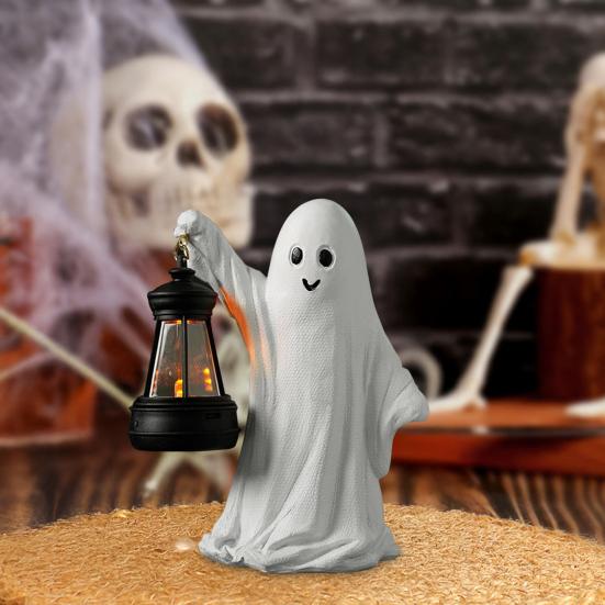 Halloween Ornament Spøkelse Heksehatt Gresskardesign Resin Statuett Dekorasjon Hjemmefest Atmosfære Rekvisitter