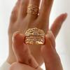 New Stainless Steel 18 K Gold Plated Sun Rings for Women Natural Stone Inlaid in Hollow Metal Texture Ring Trendy Jewelry