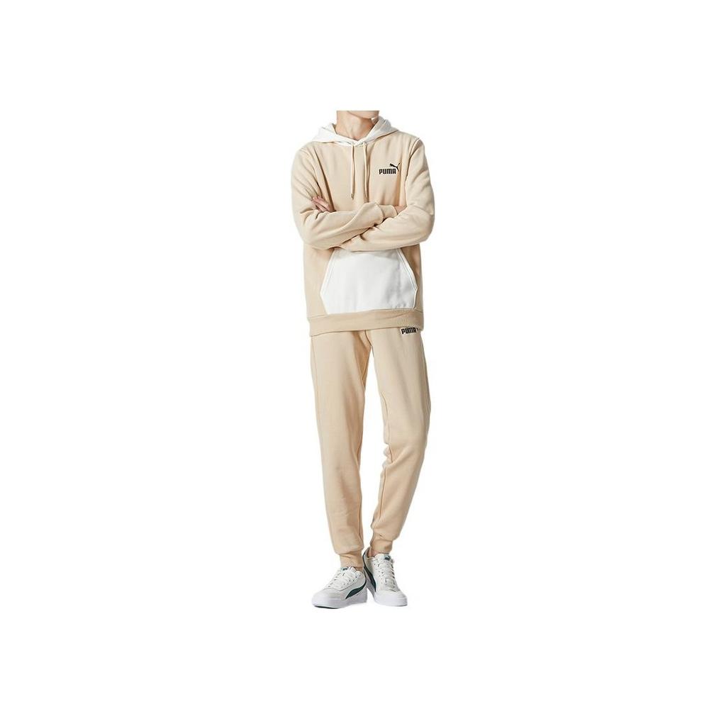 Puma Color Block Kangaroo Pocket Long Sleeve Hoodie And Knit Sports Pants Set Men Sportswear Khaki 672497-67