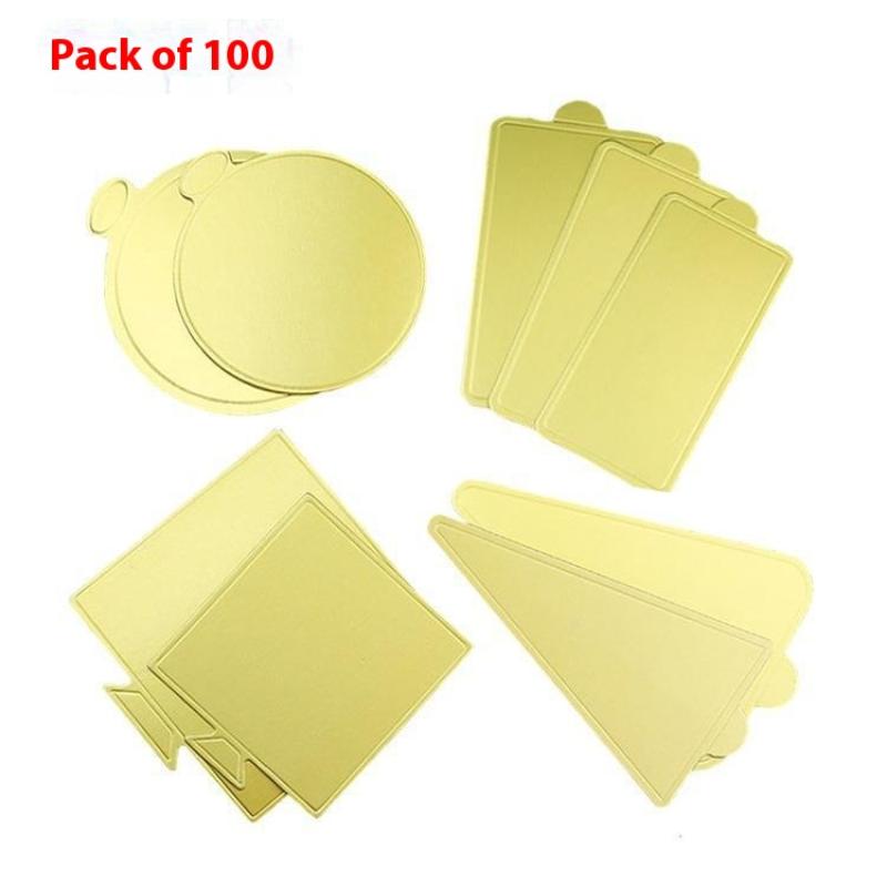 100 Stück/Set Goldene Mousse Matten Boden Schaumstoff Kuchenbodenplatten Pappe Form Dessert Tablett Weihnachts-Kuchen-Dekorationswerkzeuge