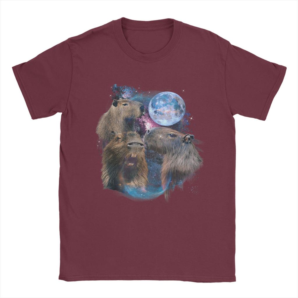3 Moon Capybara Funny Capibara Rodent Animal Lover Cotton TShirt For Unisexs Summer T Shirts O Neck Tee Shirt Clothing