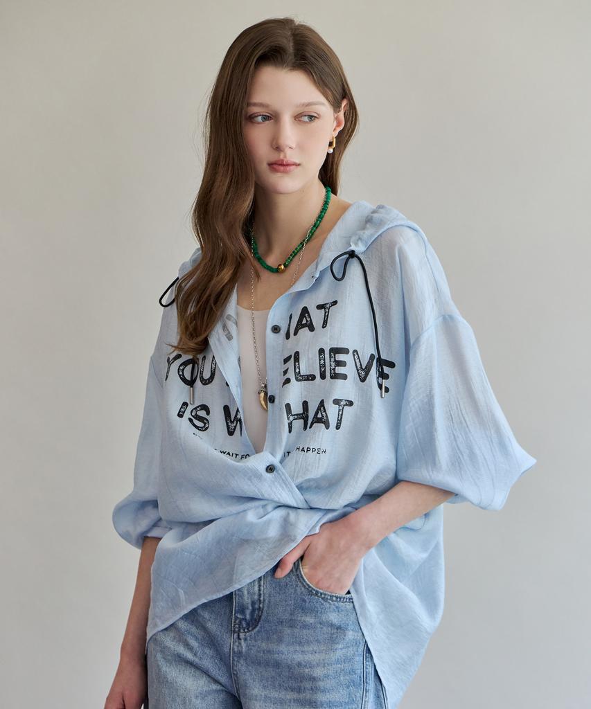MAXZA Lettering Sheer Loose Fit Hoodie