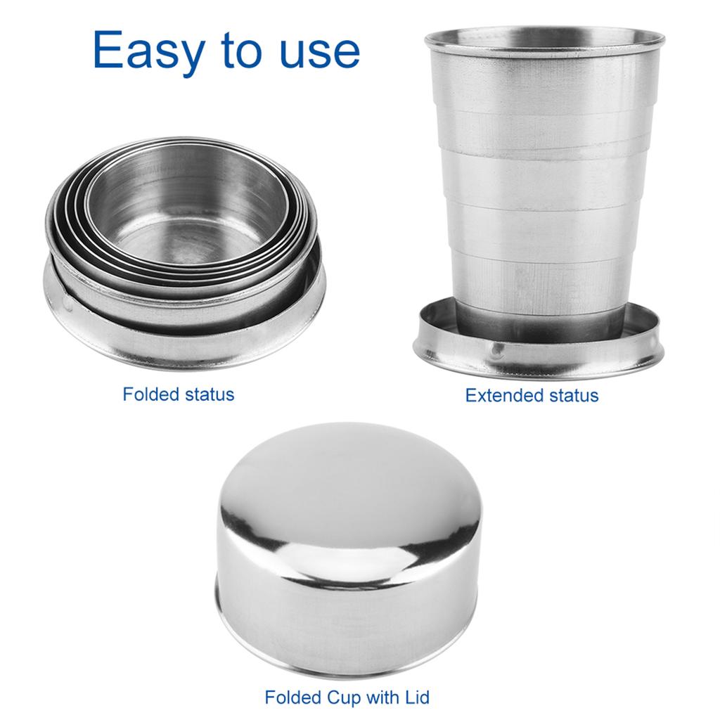 Portable Outdoor Stainless Steel Collapsible Folding Cup for Traveling Camping with Key Chain
